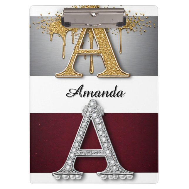 Gold and Silver Letter A Monogram Clipboard (Front)
