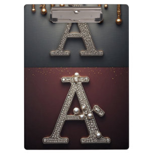 Gold and Silver Letter A Monogram Clipboard
