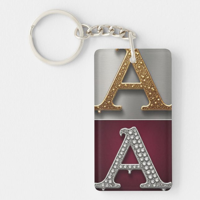 Gold and Silver Letter A Monogram Key Ring (Front)
