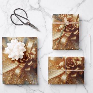 Gold and Silver Metallic Polka Dots Christmas Wrapping Paper Sheet