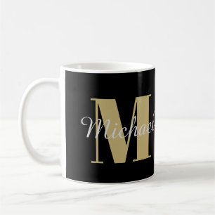 Gold and Silver Monogram and Name Personalised Coffee Mug