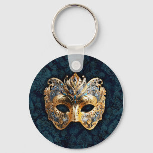 Gold and Silver Ornate Masquerade Mask Key Ring