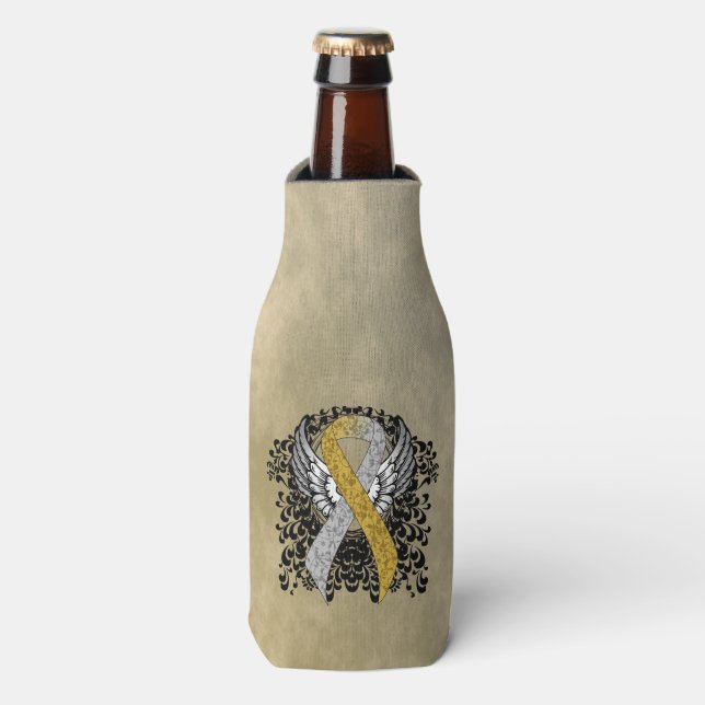 Gold and Silver Ribbon with Wings ribbon Bottle Cooler (Bottle Front)