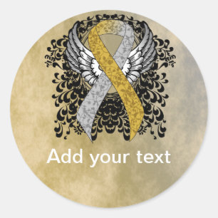 Gold and Silver Ribbon with Wings ribbon Classic Round Sticker