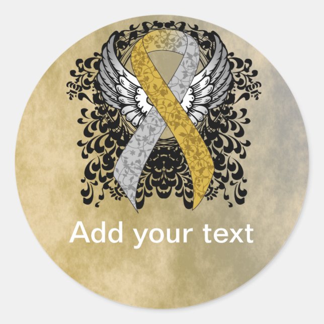 Gold and Silver Ribbon with Wings ribbon Classic Round Sticker (Front)