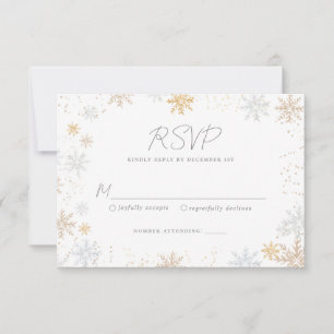 Gold and Silver Snowflakes Wedding RSVP Card