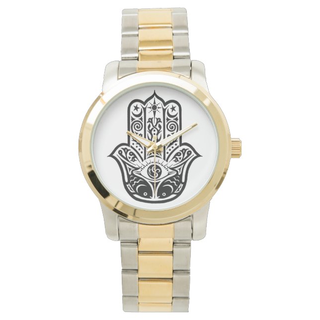 gold and silver tone watch, hamsa,fatima watch (Front)