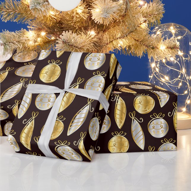 Gold And Silver Tree Ornaments Wrapping Paper (Holidays)