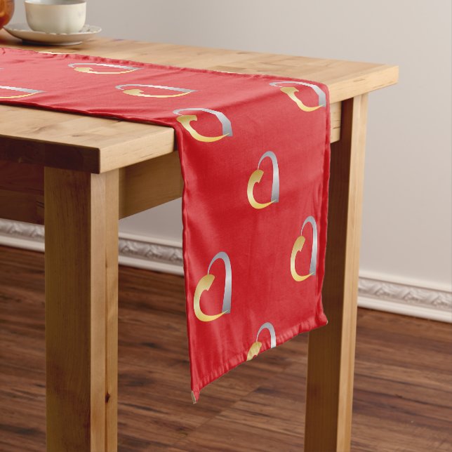 Gold and silver Valentine Heart Short Table Runner (In Situ)