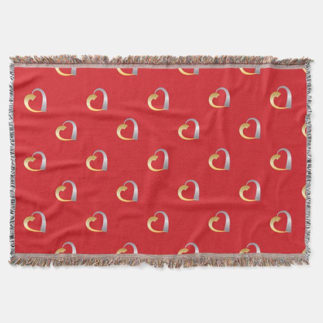 Gold and silver Valentine Heart Throw Blanket (Front)