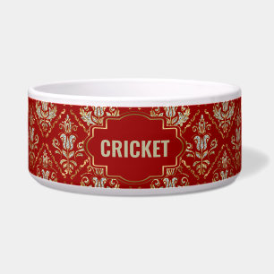 Gold and silver vintage damask on red custom name