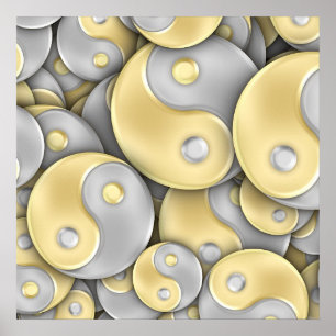 Gold and Silver Yin and Yang Poster