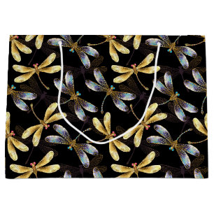 Gold And Sliver Dragonflies  Large Gift Bag