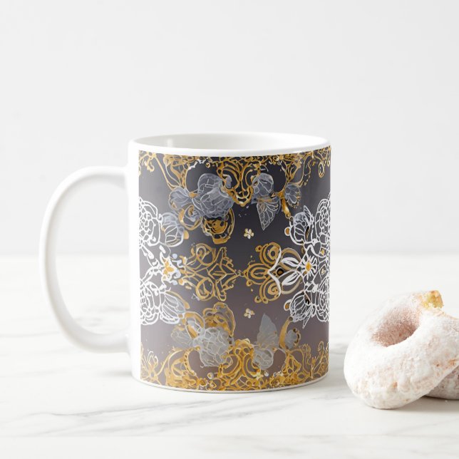 Gold and Sliver Lacy  Coffee Mug (With Donut)
