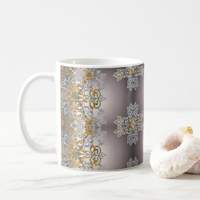 Gold and Sliver Lacy  Coffee Mug (With Donut)