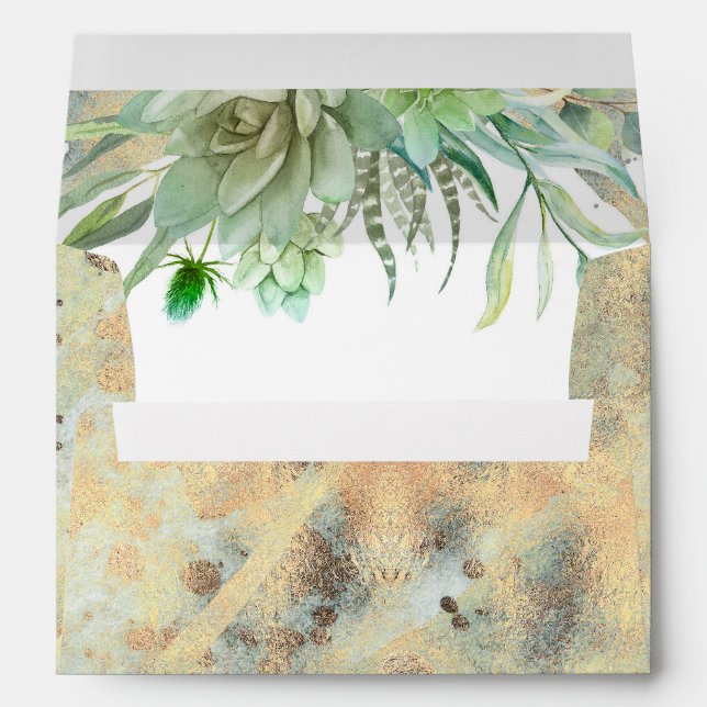 Gold and Succulents Greenery Modern Envelope (Back (Bottom))