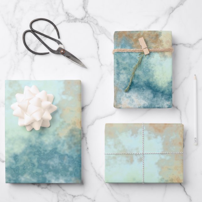 Gold and Teal Bath  Wrapping Paper Sheet (Front)