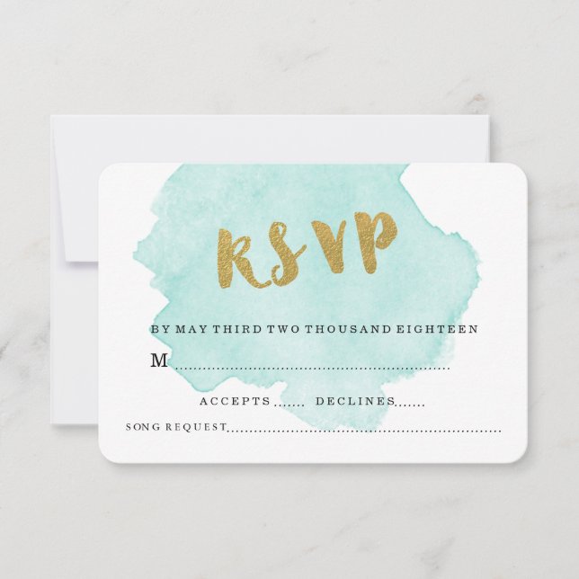 GOLD AND TEAL BLUSH WEDDING RSVP CARD (Front)