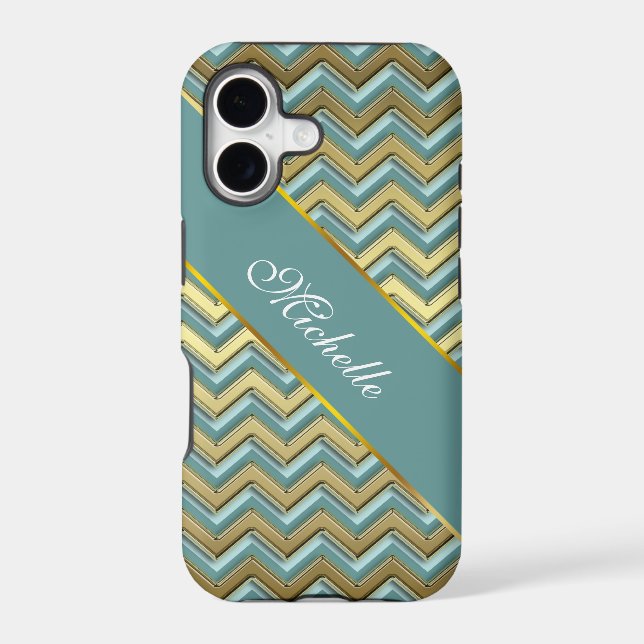 Gold and Teal Chevron Pattern (Back)