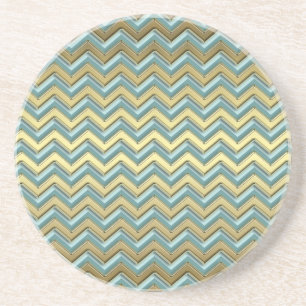 Gold and Teal Chevron Pattern Coaster