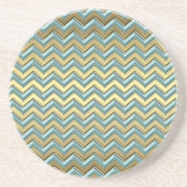 Gold and Teal Chevron Pattern Coaster (Front)