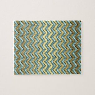 Gold and Teal Chevron Pattern Jigsaw Puzzle