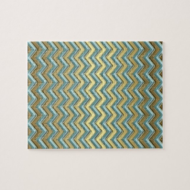 Gold and Teal Chevron Pattern Jigsaw Puzzle (Horizontal)