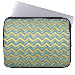 Gold and Teal Chevron Pattern Laptop Sleeve