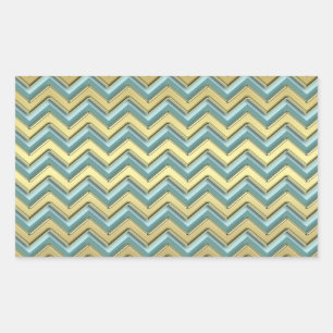 Gold and Teal Chevron Pattern Rectangular Sticker