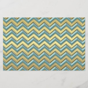 Gold and Teal Chevron Pattern Stationery