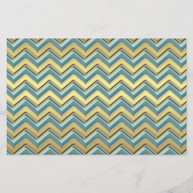 Gold and Teal Chevron Pattern Stationery (Front)