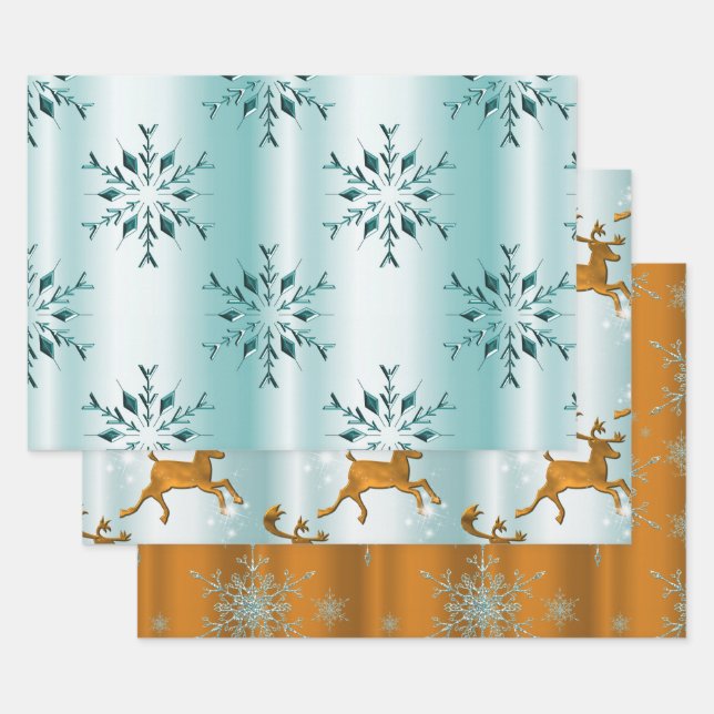 Gold and Teal Christmas Wrapping Paper Sheet (Set)