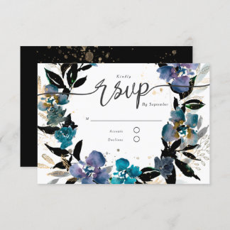 Gold and teal, dramatic floral invitation