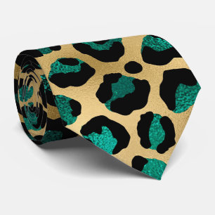 Gold and Teal Glam Leopard Print Tie