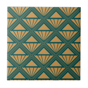 Gold and teal green Art Deco design with rhombuses Ceramic Tile