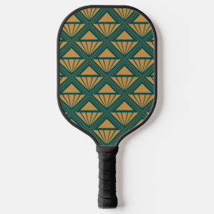 Gold and teal green Art Deco design with rhombuses Pickleball Paddle