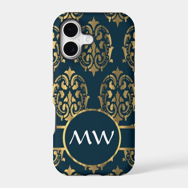Gold and teal green damask pattern (Back)