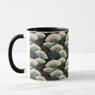 Gold and Teal Japanese-inspire Fan Patterned Mug