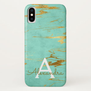 Gold and Teal Marble with Gold Foil and Glitter iPhone X Case