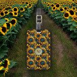 Gold and Teal Sunflower Stained Glass Monogram Luggage Tag<br><div class="desc">This design features a gold and teal faux stained glass view of late summer sunflowers. This sunny and exquisite design can brighten your day during any season. You initial appears in a fancy font,  encircled in pale yellow and teal.</div>
