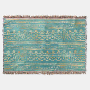 Gold and Teal Tribal Doodling Design Throw Blanket