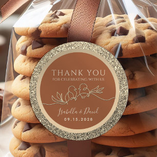 Gold and Terracotta Wedding Favour Classic Round Sticker