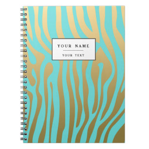 Gold and Tiffany Blue Zebra Stripes Pattern Notebook