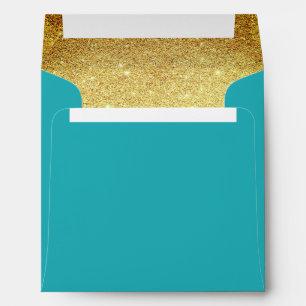 Gold and Turquoise Aqua Glitter Look Envelope