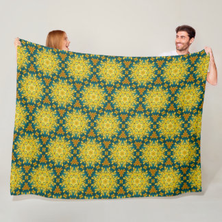 Gold and turquoise blue vintage star pattern fleece blanket