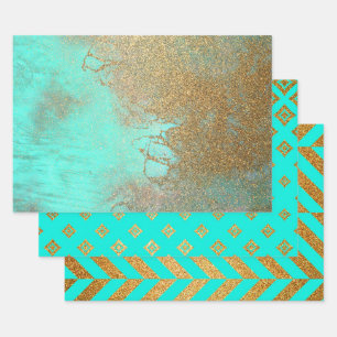 Gold and Turquoise Designs Wrapping Paper Sheet