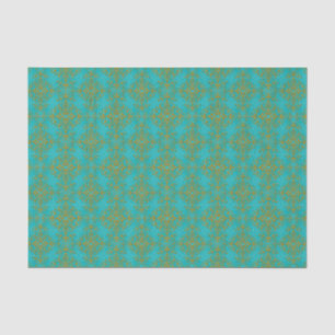 Gold and Turquoise Floral Damask Style Pattern Tissue Paper