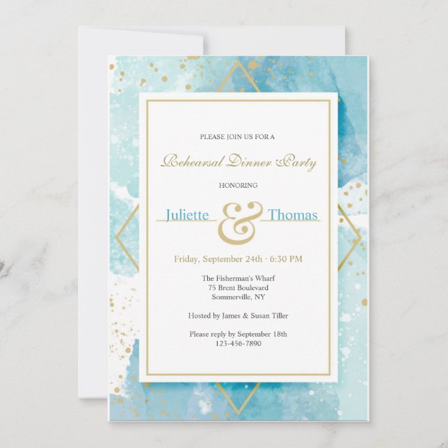 Gold and Turquoise Invitations (Front)