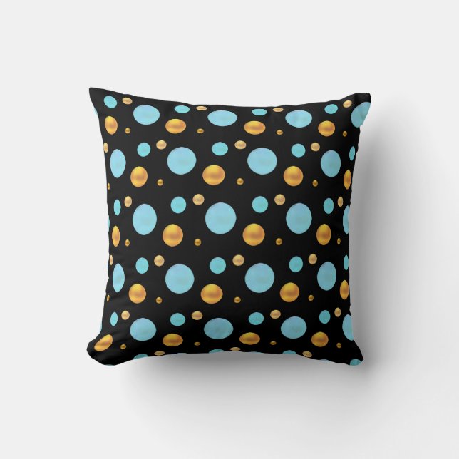 Gold and Turquoise Polka Dots Cushion (Front)