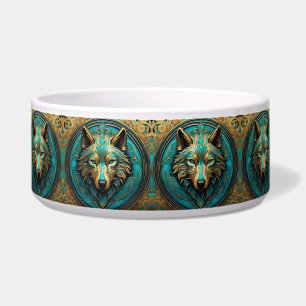 Gold and Turquoise Wolf Head Dog